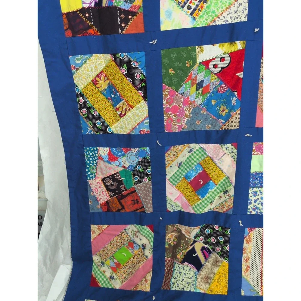 Vintage Handmade Crazy Quilt  1970s-80s 86
